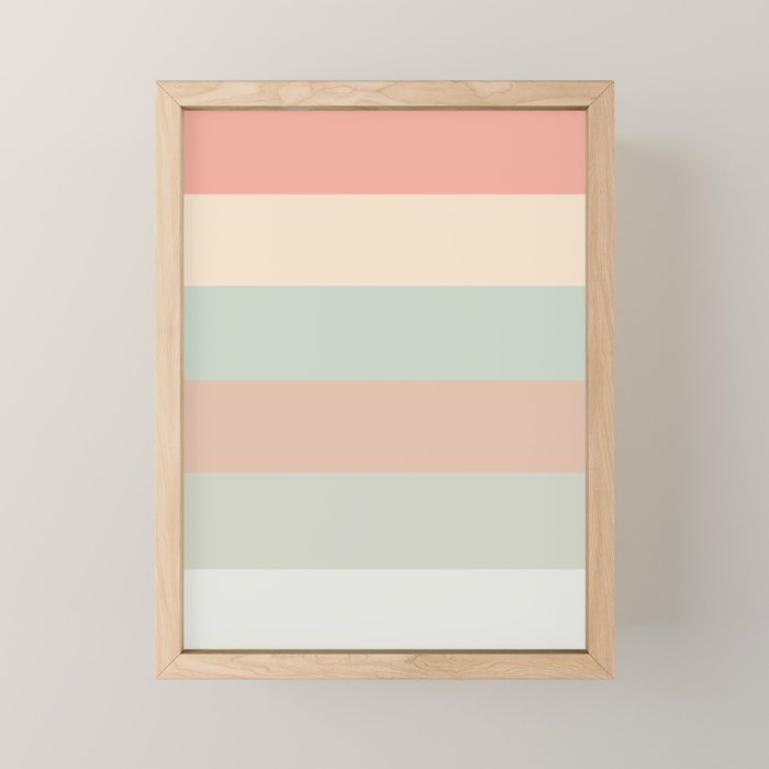 Soft Stripes Broad Stripe Pattern in Peachy Blush Pink, Cream, and Pale Celadon Aqua Mint Mini Art Print Gallery Image 1
