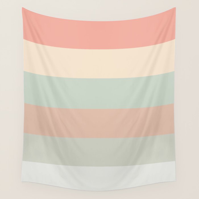 Soft Stripes Broad Stripe Pattern in Peachy Blush Pink, Cream, and Pale Celadon Aqua Mint Wall Tapestry Gallery Image 4