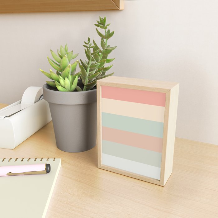 Soft Stripes Broad Stripe Pattern in Peachy Blush Pink, Cream, and Pale Celadon Aqua Mint Mini Art Print Gallery Image 2