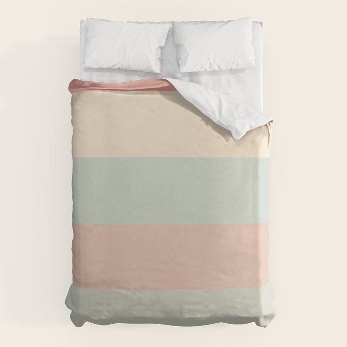 Soft Stripes Broad Stripe Pattern in Peachy Blush Pink, Cream, and Pale Celadon Aqua Mint Duvet Cover Gallery Image 1