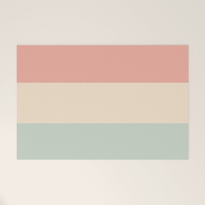 Soft Stripes Broad Stripe Pattern in Peachy Blush Pink, Cream, and Pale Celadon Aqua Mint Welcome Mat Gallery Image 1