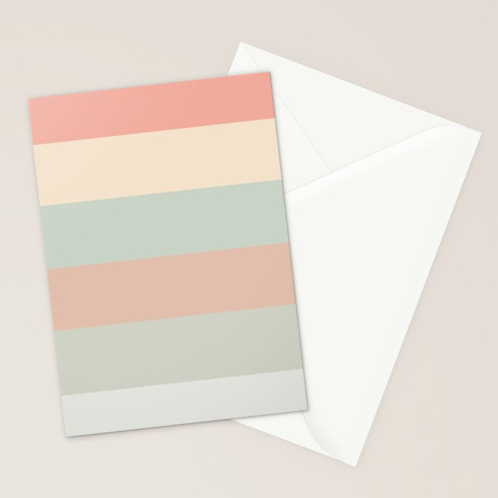 Soft Stripes Broad Stripe Pattern in Peachy Blush Pink, Cream, and Pale Celadon Aqua Mint Stationery Card Gallery Image 2