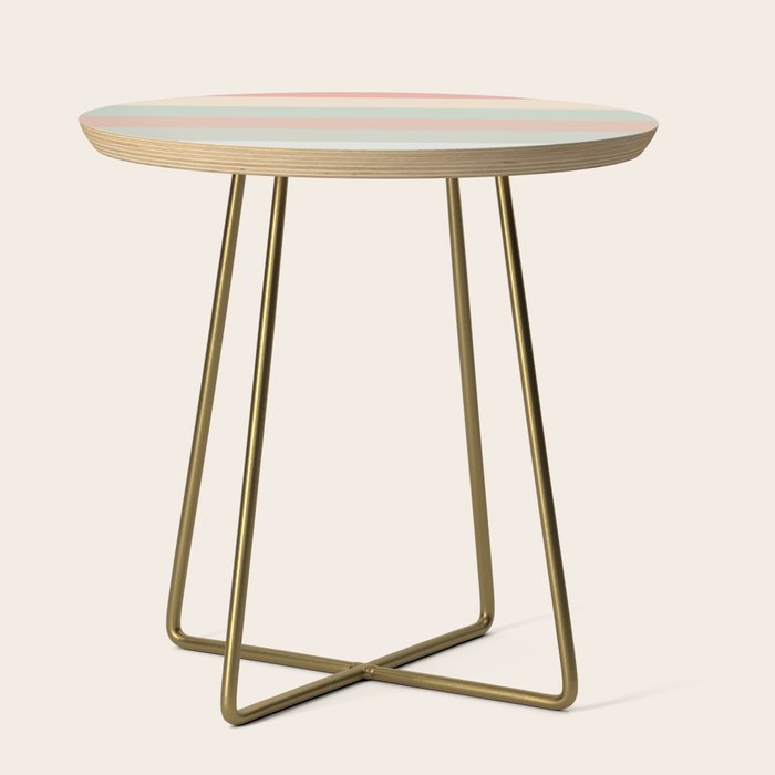 Soft Stripes Broad Stripe Pattern in Peachy Blush Pink, Cream, and Pale Celadon Aqua Mint Side Table Gallery Image 1
