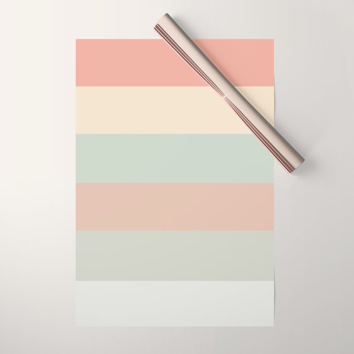 Soft Stripes Broad Stripe Pattern in Peachy Blush Pink, Cream, and Pale Celadon Aqua Mint Wrapping Paper Gallery Image 1