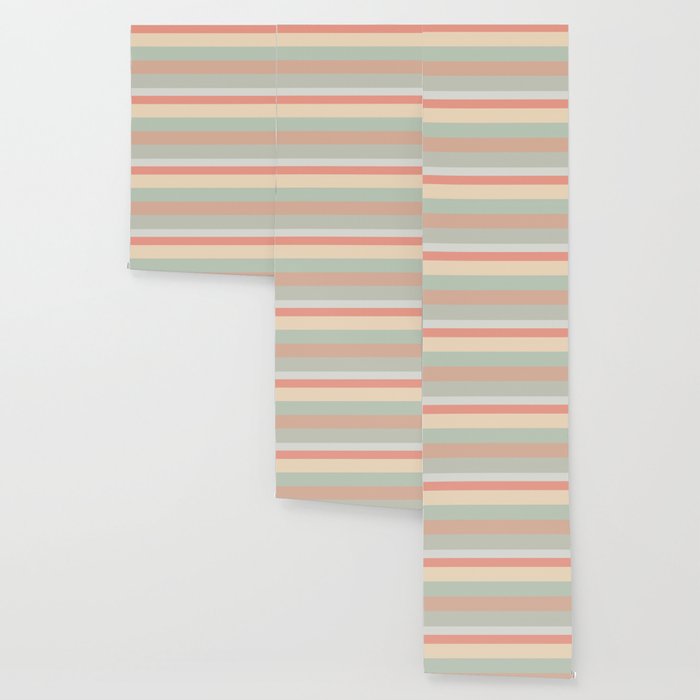 Soft Stripes Broad Stripe Pattern in Peachy Blush Pink, Cream, and Pale Celadon Aqua Mint Wallpaper Gallery Image 3