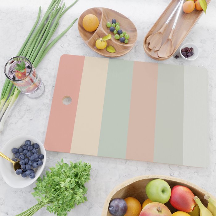 Soft Stripes Broad Stripe Pattern in Peachy Blush Pink, Cream, and Pale Celadon Aqua Mint Cutting Board Gallery Image 2