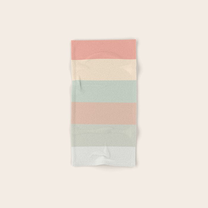 Soft Stripes Broad Stripe Pattern in Peachy Blush Pink, Cream, and Pale Celadon Aqua Mint Bath Towel Gallery Image 1