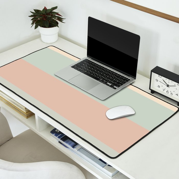 Soft Stripes Broad Stripe Pattern in Peachy Blush Pink, Cream, and Pale Celadon Aqua Mint Desk Mat Gallery Image 2
