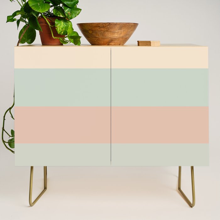 Soft Stripes Broad Stripe Pattern in Peachy Blush Pink, Cream, and Pale Celadon Aqua Mint Credenza Gallery Image 1