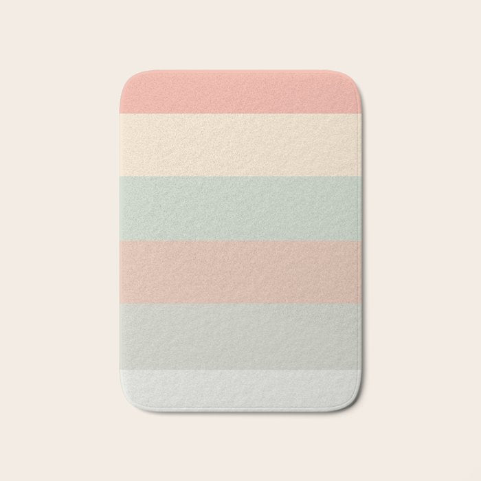 Soft Stripes Broad Stripe Pattern in Peachy Blush Pink, Cream, and Pale Celadon Aqua Mint Bath Mat Gallery Image 1