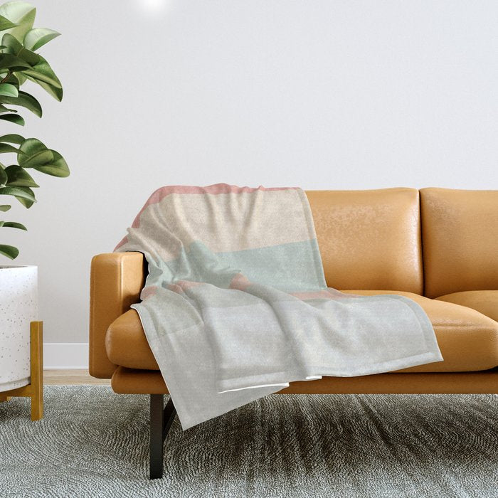 Soft Stripes Broad Stripe Pattern in Peachy Blush Pink, Cream, and Pale Celadon Aqua Mint Throw Blanket Gallery Image 1