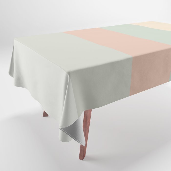 Soft Stripes Broad Stripe Pattern in Peachy Blush Pink, Cream, and Pale Celadon Aqua Mint Tablecloth Gallery Image 1
