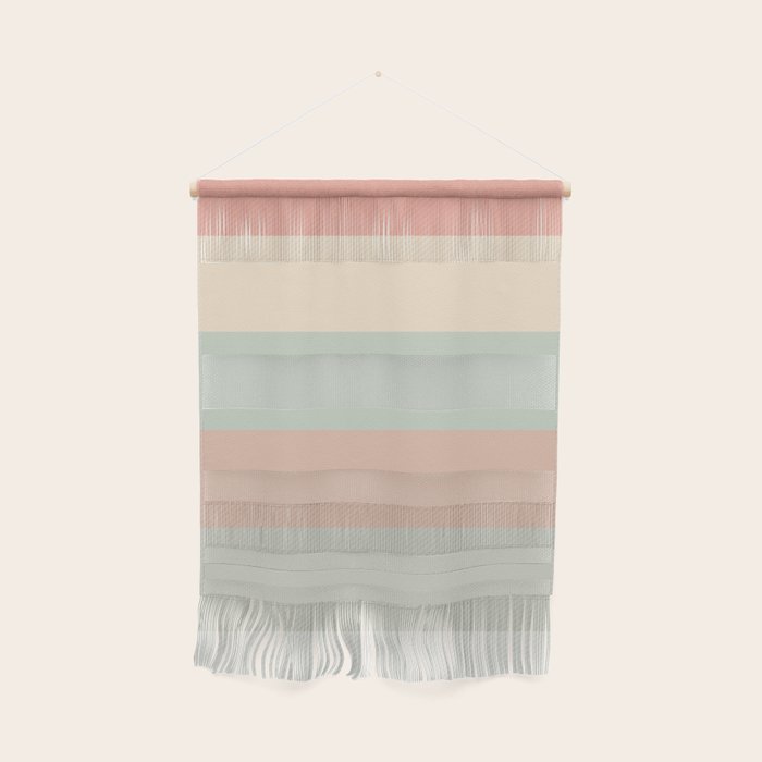 Soft Stripes Broad Stripe Pattern in Peachy Blush Pink, Cream, and Pale Celadon Aqua Mint Wall Hanging Gallery Image 1
