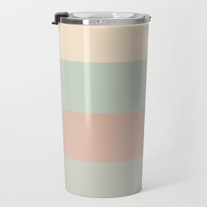 Soft Stripes Broad Stripe Pattern in Peachy Blush Pink, Cream, and Pale Celadon Aqua Mint Travel Mug Gallery Image 3