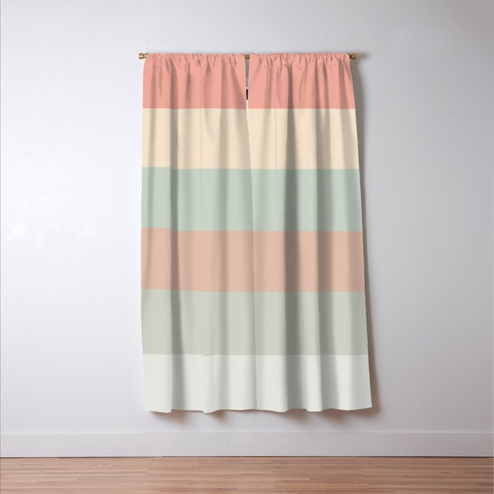 Soft Stripes Broad Stripe Pattern in Peachy Blush Pink, Cream, and Pale Celadon Aqua Mint Window Curtain Gallery Image 3