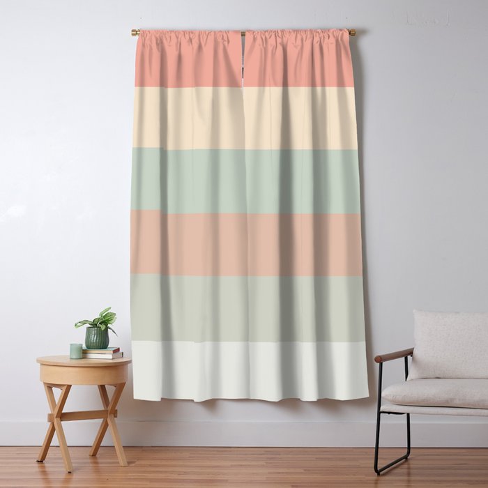 Soft Stripes Broad Stripe Pattern in Peachy Blush Pink, Cream, and Pale Celadon Aqua Mint Window Curtain Gallery Image 1