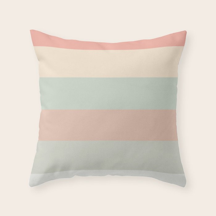 Soft Stripes Broad Stripe Pattern in Peachy Blush Pink, Cream, and Pale Celadon Aqua Mint Throw Pillow Gallery Image 1