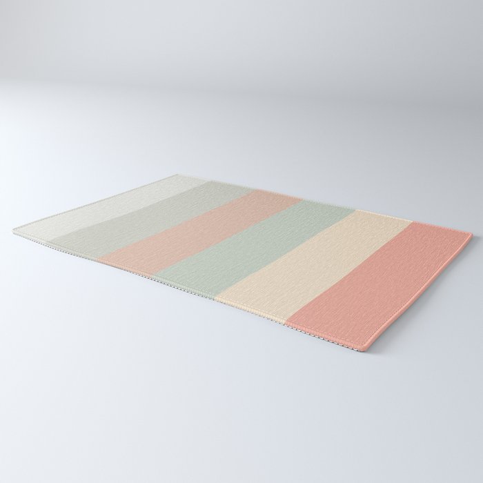 Soft Stripes Broad Stripe Pattern in Peachy Blush Pink, Cream, and Pale Celadon Aqua Mint Rug Gallery Image 3