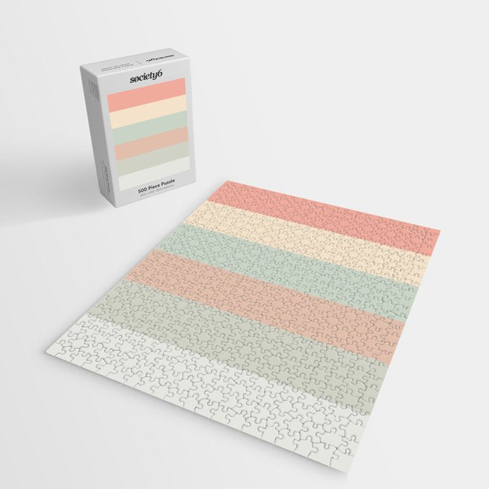 Soft Stripes Broad Stripe Pattern in Peachy Blush Pink, Cream, and Pale Celadon Aqua Mint Jigsaw Puzzle Gallery Image 2