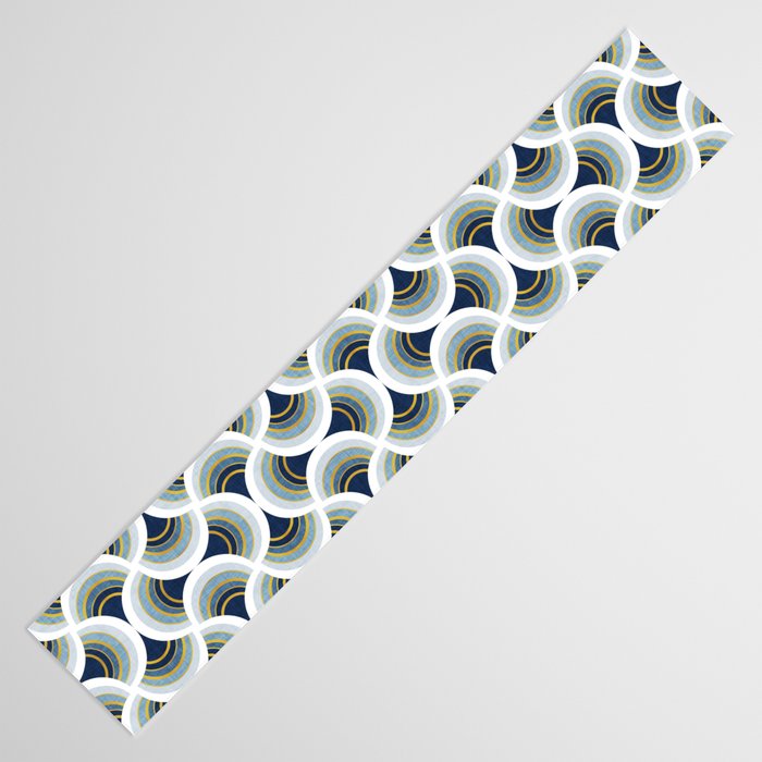 Art deco scallop elegance // blue geometric shapes golden textured lines Table Runner Gallery Image 3