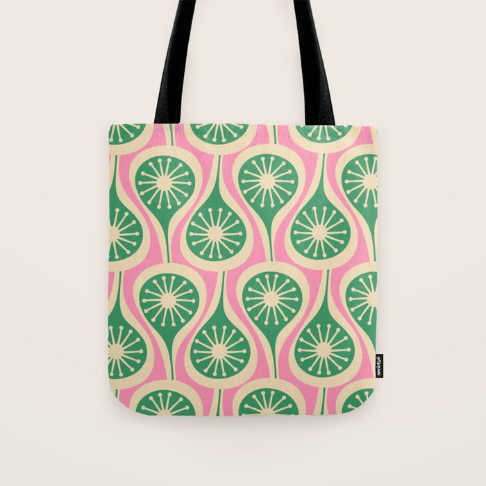 Mid Century Modern Atomic Drops Retro Pattern Pink and Green Tote Bag Gallery Image 1