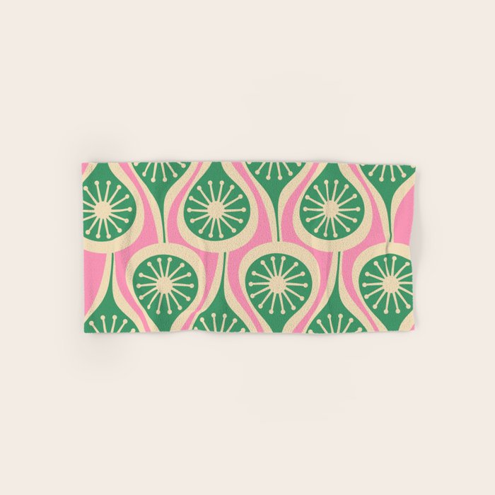 Mid Century Modern Atomic Drops Retro Pattern Pink and Green Bath Towel Gallery Image 1
