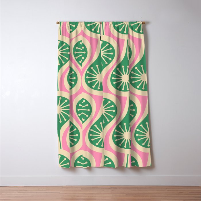 Mid Century Modern Atomic Drops Retro Pattern Pink and Green Window Curtain Gallery Image 3