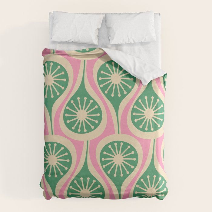 Mid Century Modern Atomic Drops Retro Pattern Pink and Green Duvet Cover Gallery Image 1