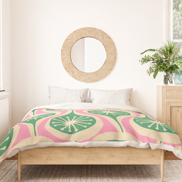 Mid Century Modern Atomic Drops Retro Pattern Pink and Green Duvet Cover Gallery Image 3