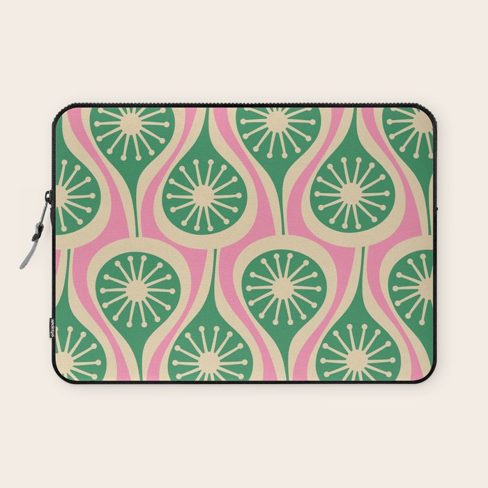 Mid Century Modern Atomic Drops Retro Pattern Pink and Green Laptop Sleeve Gallery Image 1