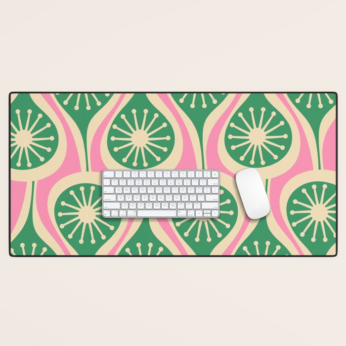 Mid Century Modern Atomic Drops Retro Pattern Pink and Green Desk Mat Gallery Image 1