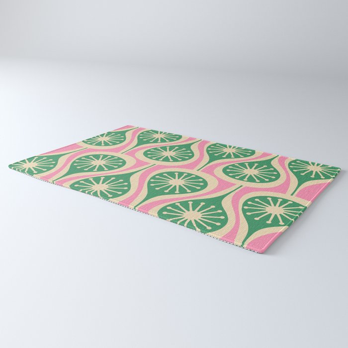 Mid Century Modern Atomic Drops Retro Pattern Pink and Green Rug Gallery Image 3