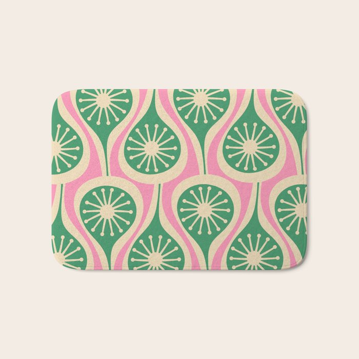 Mid Century Modern Atomic Drops Retro Pattern Pink and Green Bath Mat Gallery Image 1