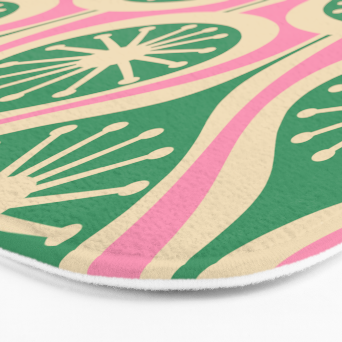 Mid Century Modern Atomic Drops Retro Pattern Pink and Green Bath Mat Gallery Image 3