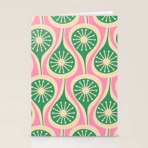 Mid Century Modern Atomic Drops Retro Pattern Pink and Green Stationery Card Gallery Image 2