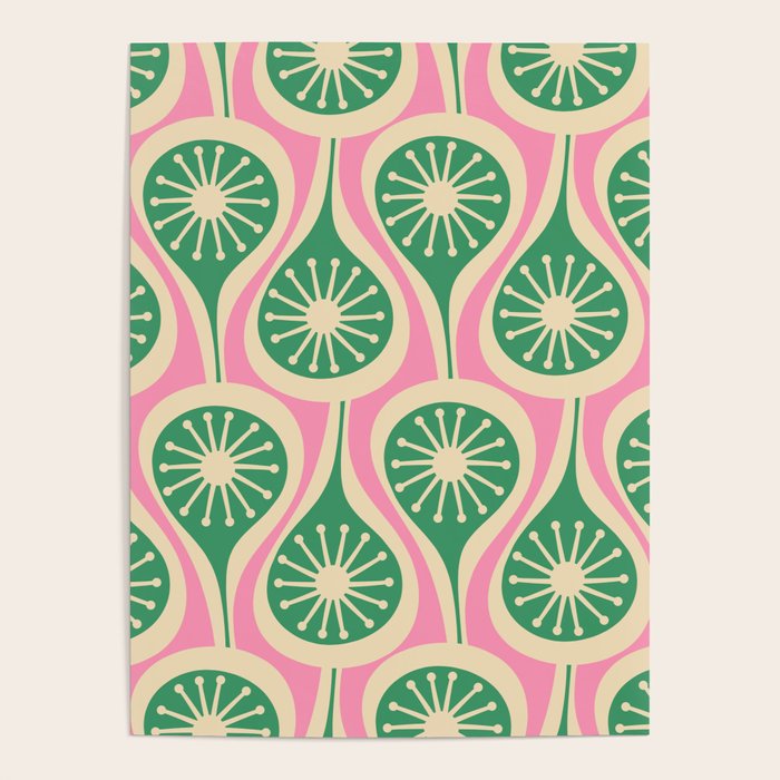 Mid Century Modern Atomic Drops Retro Pattern Pink and Green Poster Gallery Image 1