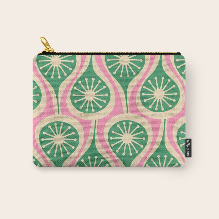 Mid Century Modern Atomic Drops Retro Pattern Pink and Green Carry All Pouch Gallery Image 1