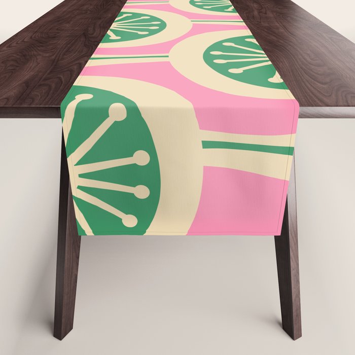 Mid Century Modern Atomic Drops Retro Pattern Pink and Green Table Runner Gallery Image 1