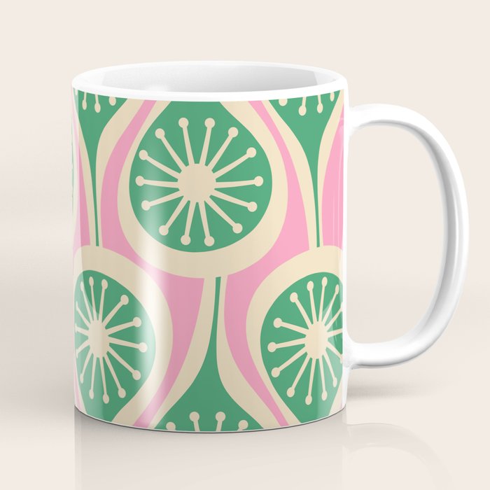 Mid Century Modern Atomic Drops Retro Pattern Pink and Green Coffee Mug Gallery Image 1
