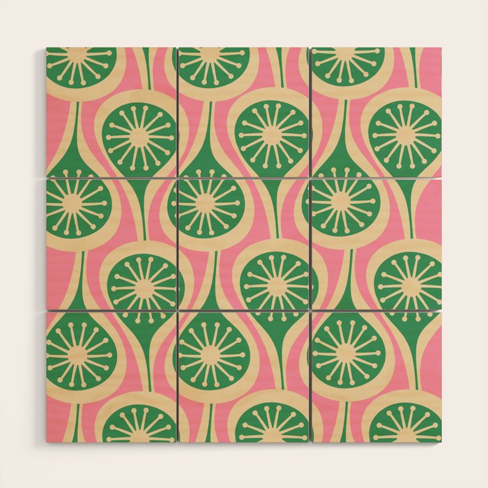 Mid Century Modern Atomic Drops Retro Pattern Pink and Green Wood Wall Art Gallery Image 1