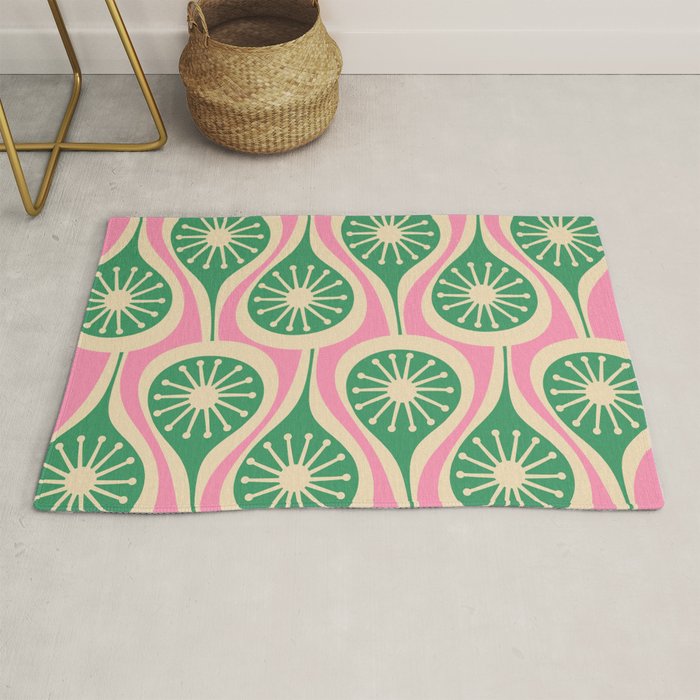 Mid Century Modern Atomic Drops Retro Pattern Pink and Green Rug Gallery Image 1