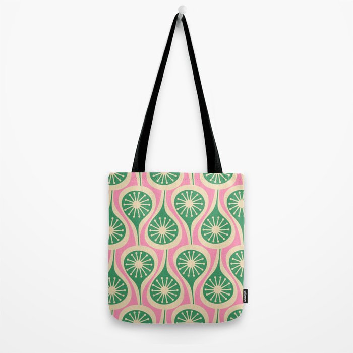 Mid Century Modern Atomic Drops Retro Pattern Pink and Green Tote Bag Gallery Image 2