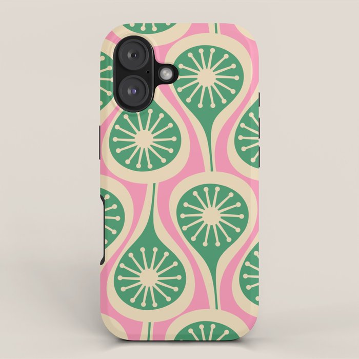 Mid Century Modern Atomic Drops Retro Pattern Pink and Green iPhone Case Gallery Image 1