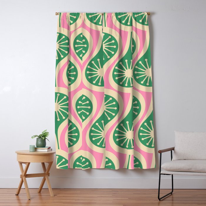 Mid Century Modern Atomic Drops Retro Pattern Pink and Green Window Curtain Gallery Image 1