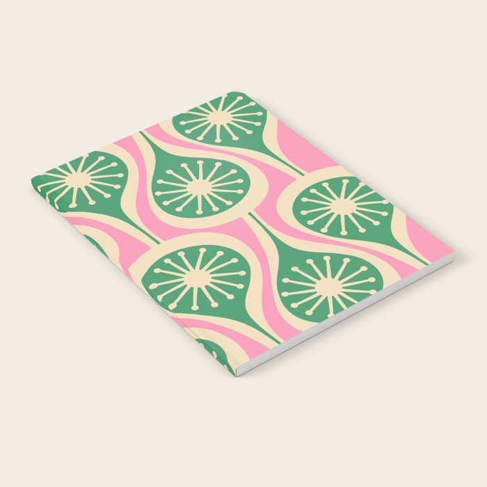 Mid Century Modern Atomic Drops Retro Pattern Pink and Green Notebook Gallery Image 2