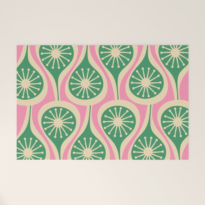Mid Century Modern Atomic Drops Retro Pattern Pink and Green Welcome Mat Gallery Image 1