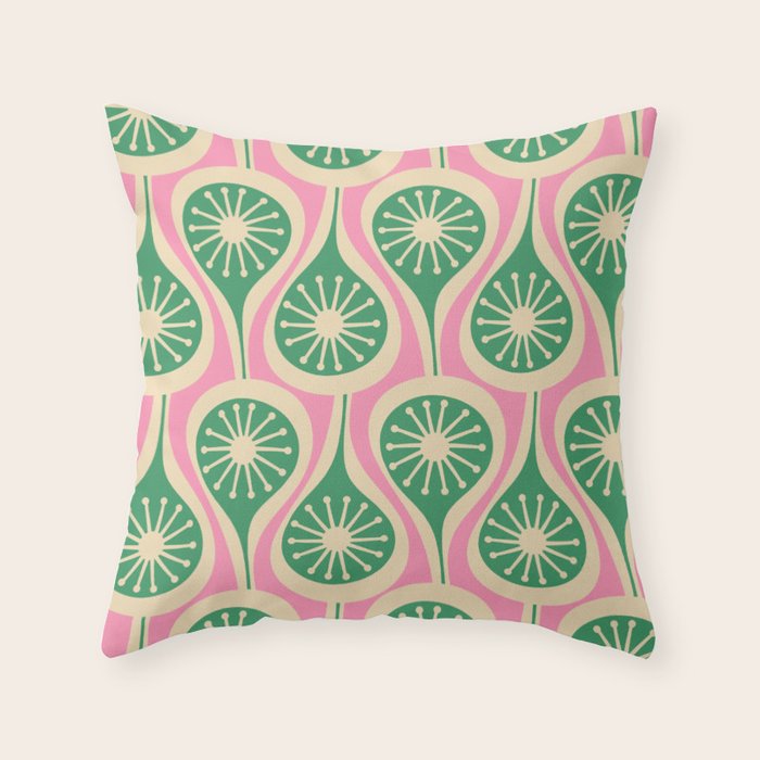 Mid Century Modern Atomic Drops Retro Pattern Pink and Green Throw Pillow Gallery Image 6