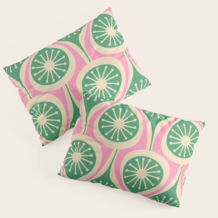 Mid Century Modern Atomic Drops Retro Pattern Pink and Green Pillow Sham Gallery Image 3