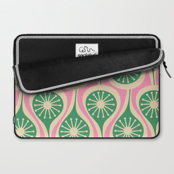 Mid Century Modern Atomic Drops Retro Pattern Pink and Green Laptop Sleeve Gallery Image 2
