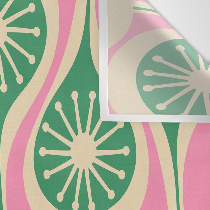 Mid Century Modern Atomic Drops Retro Pattern Pink and Green Wall Tapestry Gallery Image 3